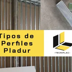 Estructura metálica para pladur, mostrando diferentes tipos de perfiles para pladur. Logo de Tecniplac.