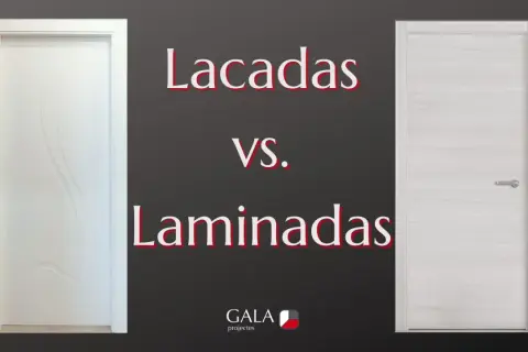 Puertas lacadas vs. laminadas: una blanca con diseño curvo y otra de madera clara.