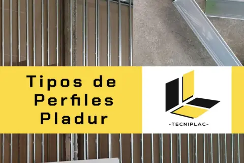 Estructura metálica para pladur, mostrando diferentes tipos de perfiles para pladur. Logo de Tecniplac.