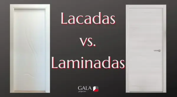 Puertas lacadas vs. laminadas: una blanca con diseño curvo y otra de madera clara.