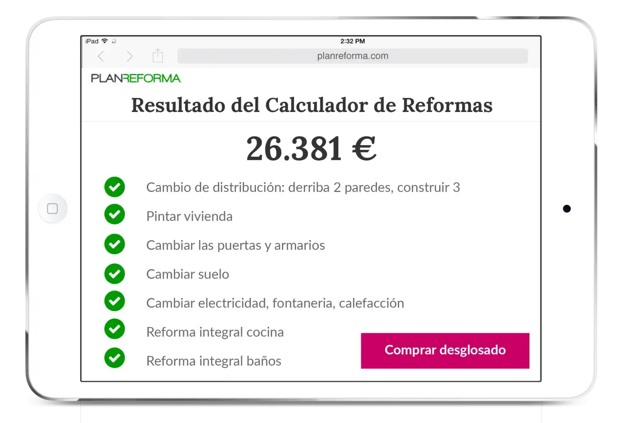 Resultado de reforma: 26.381€. Incluye pintar vivienda, cambiar distribución, puertas, suelo, instalaciones y reformas integrales de cocina y baños.