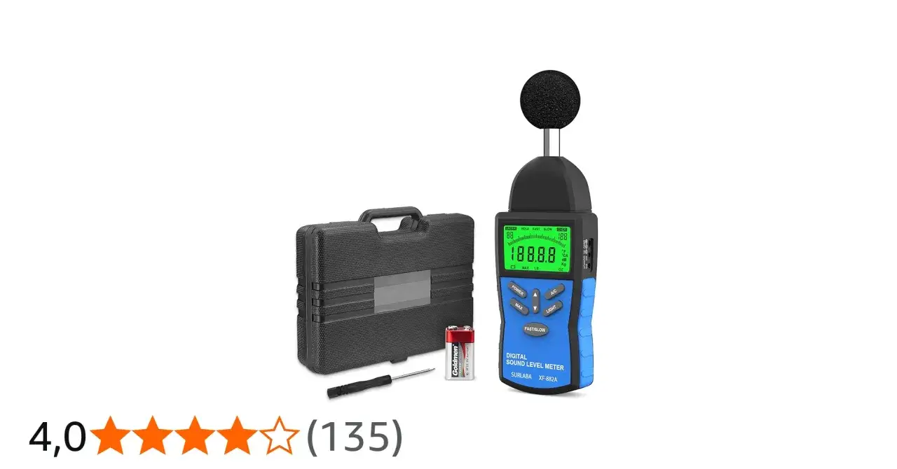 Medidor de decibelios digital, maletín, batería y destornillador. Aprende como medir decibelios fácilmente con este kit.