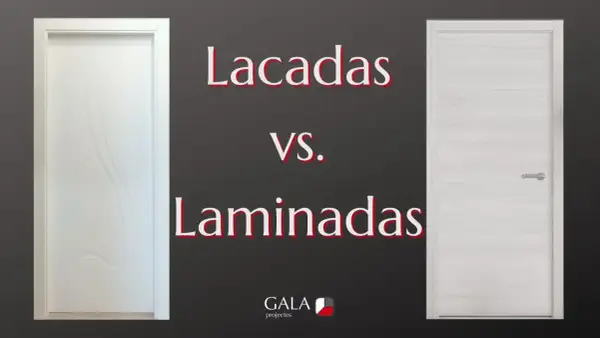 Puertas lacadas vs. laminadas: una blanca con diseño curvo y otra de madera clara.